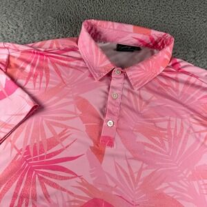 Sunday Swagger Polo Mens 2XL Pink Tropical Palm Short Sleeve Golf Shirt Print